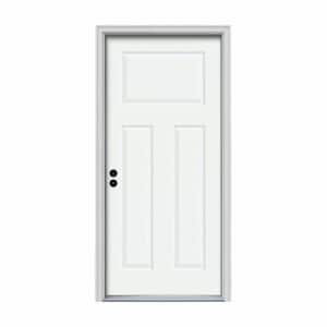 32 in. x 80 in. 3-Panel Craftsman White Painted Steel Prehung Right-Hand Inswing Front Door w/Brickmould