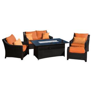 Deco 5-Piece Love and Club Patio Fire Pit Seating Set with Tikka Orange Cushions