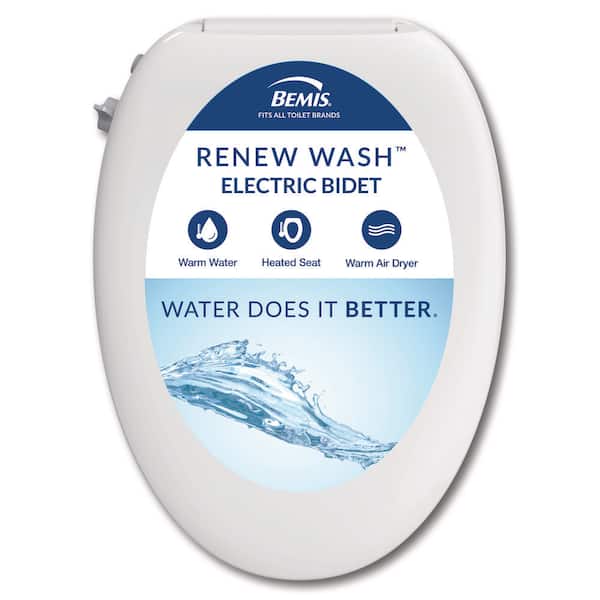 Renew Wash Antimicrobial Electric Plug-in Bidet Seat for Elongated Toilets with Low Profile Design in White