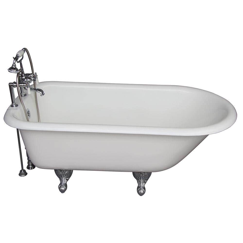5 ft. Cast Iron Ball and Claw Feet Roll Top Tub in White with Polished Chro
