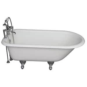 5.6 ft. Cast Iron Ball and Claw Feet Roll Top Tub in White with Polished Chrome Accessories