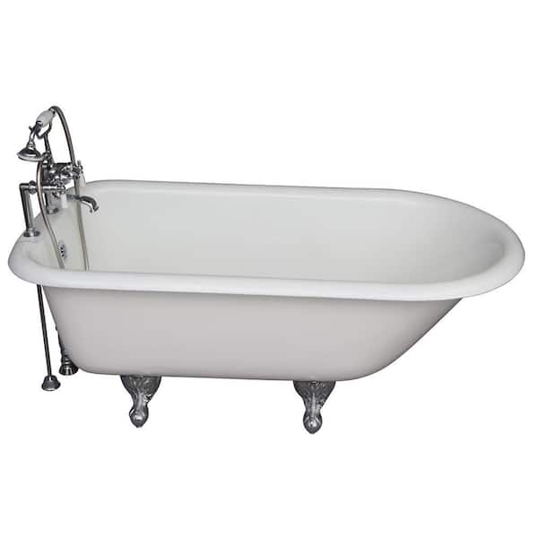 Barclay Products 5.6 ft. Cast Iron Ball and Claw Feet Roll Top Tub in White with Polished Chrome Accessories