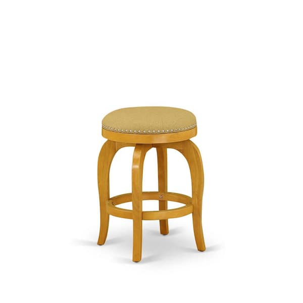 HOME IMPORTS EMPORIUM 24 in. H Oak Counter Height Wooden Barstool Round Shape with Vegas Gold PU Leather Upholstered Kitchen Counter