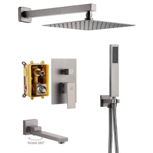 1-Spray Patterns 3-Function 10 in. Wall Mounted Dual Shower Heads with Handheld and Tub Faucet in Brushed Nickel