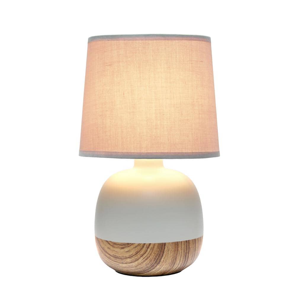 Petite Light Wood and Gray Ceramic Table Lamp