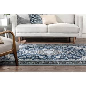 Kings Court Gene Traditional Medallion Persian Blue Machine Washable Low Pile 5 ft. x 7 ft. Indoor/Outdoor Area Rug
