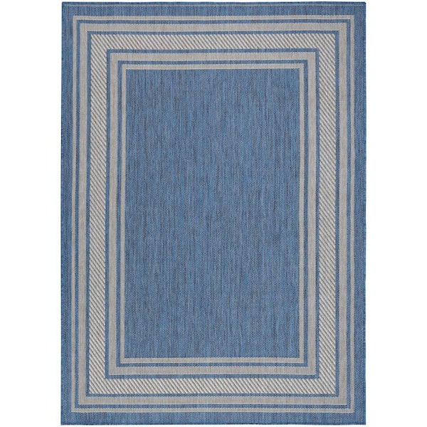 Nourison Horizon Denim 5 ft. x 7 ft. Indoor/Outdoor Bordered Contemporary Area Rug