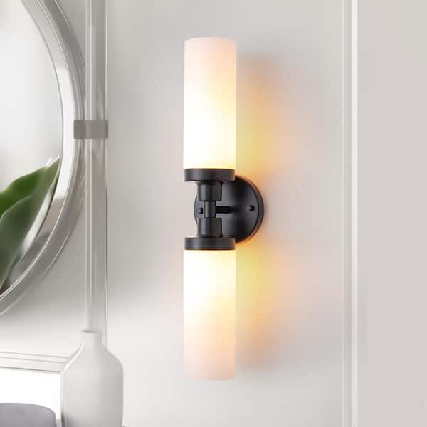 Y'INSP Aurora 3.1 in. 2-Light Modern Black Wall Sconce, Double Tube Design Up and Down Lighting for Bathroom Bedroom Hallway