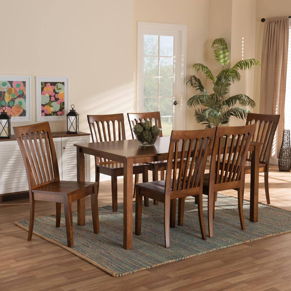 Erion Walnut Brown Wood 7-Piece Modern Dining Set with Cut-Out Chairs