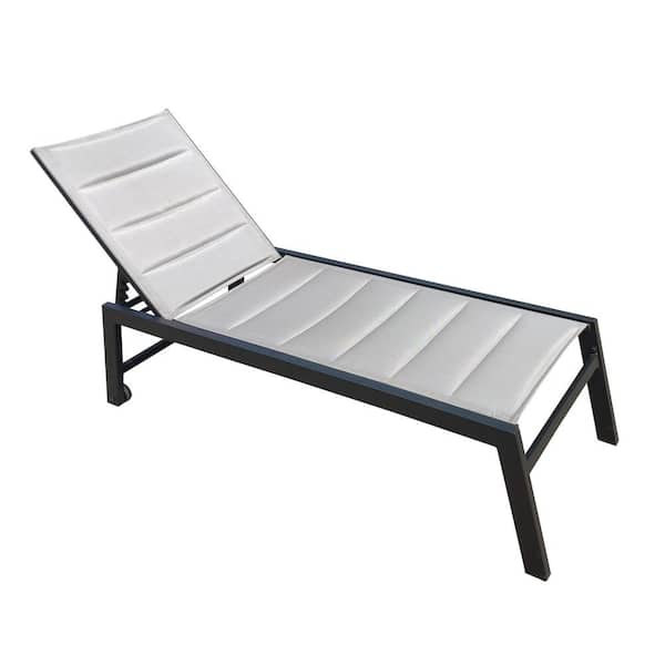 Zeus & Ruta 1-Piece Metal Outdoor Set Chaise Lounge Chairs, Five-Position Adjustable Aluminum Recliner, Black Frame, Gray Fabric