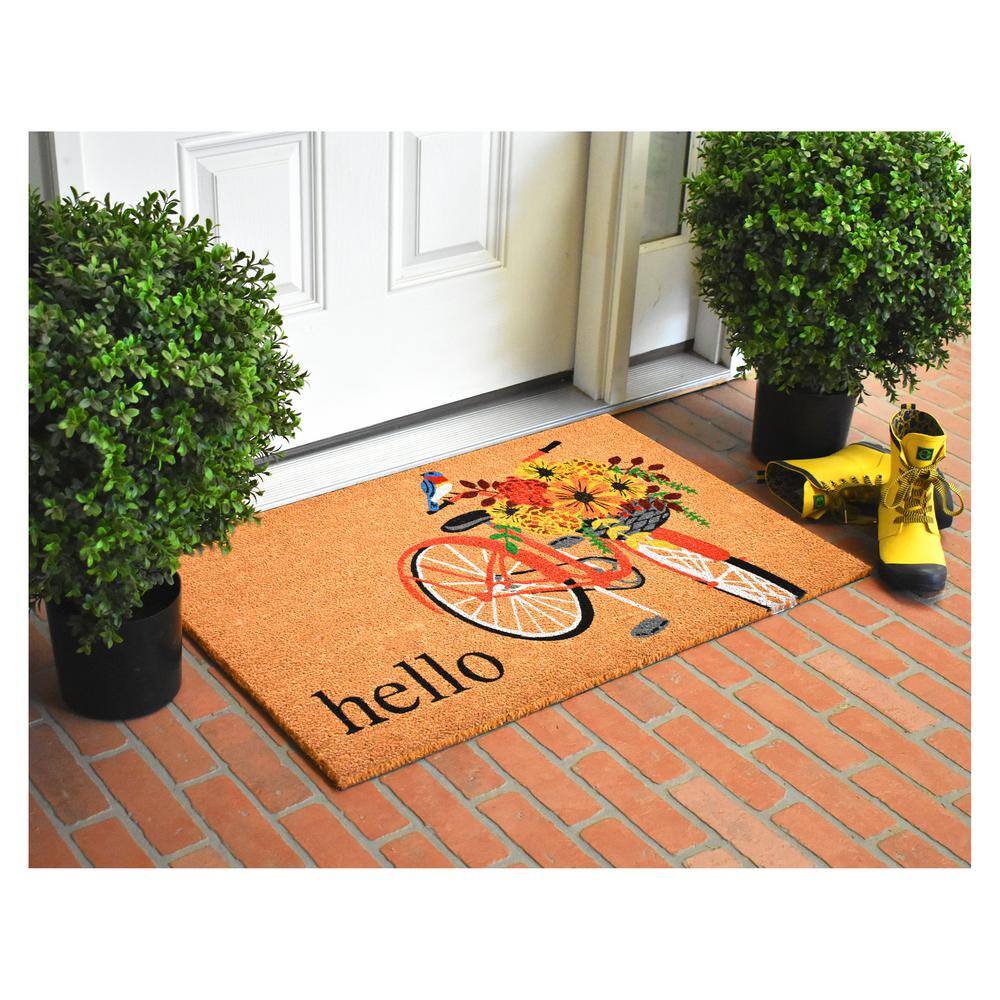 Floral Bicycle Coir Door Mat with Vinyl Backing
