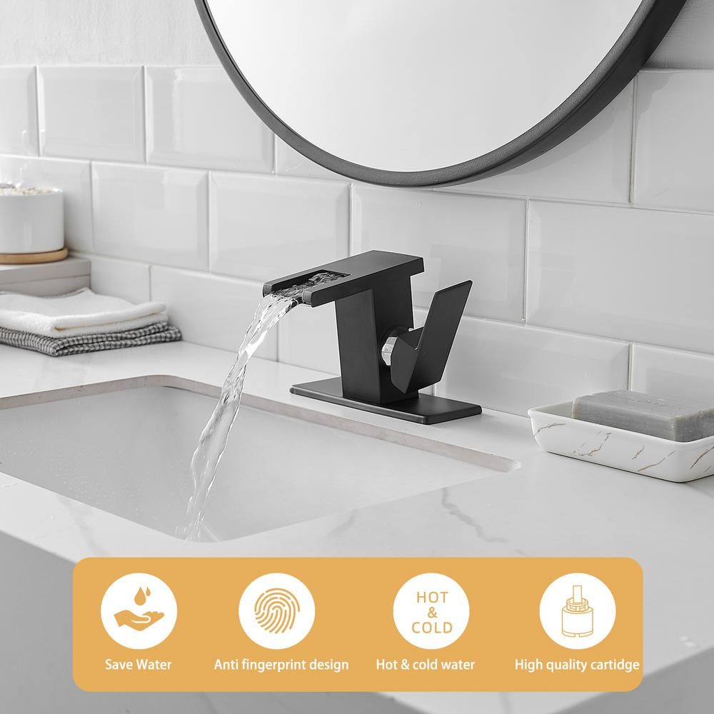 Matte Black LED Light Single Handle Waterfall Faucet