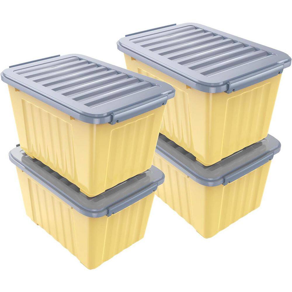 Yellow 22 in. x 13.8 in. Polypropylene Decorative Box Set of 4 with Lid ...