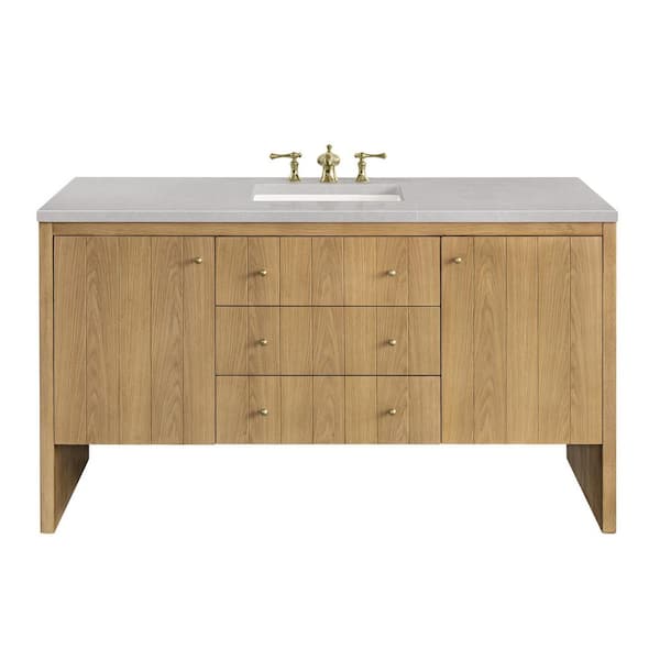 James Martin Vanities Hudson 60.0 in. W x 23.5 in. D x 34.2 in. H Bathroom Vanity in Light Oak with Eternal Serena Quartz Top