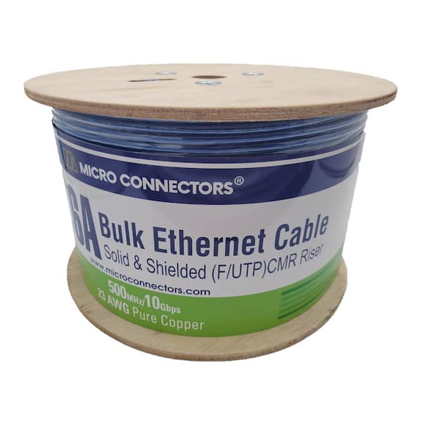 Cat6a Blue Ethernet Cable, Solid 500Mhz, Spool, 1000ft