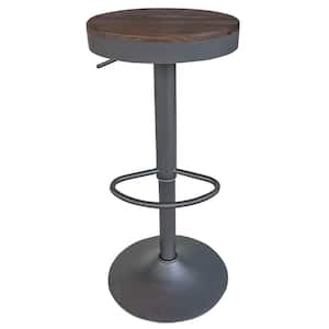 31 in. Espresso Stained Wood, Adjustable Height, Round Swivel Metal Bar Stools, Espresso Stained Wood Seat (Set of 2)