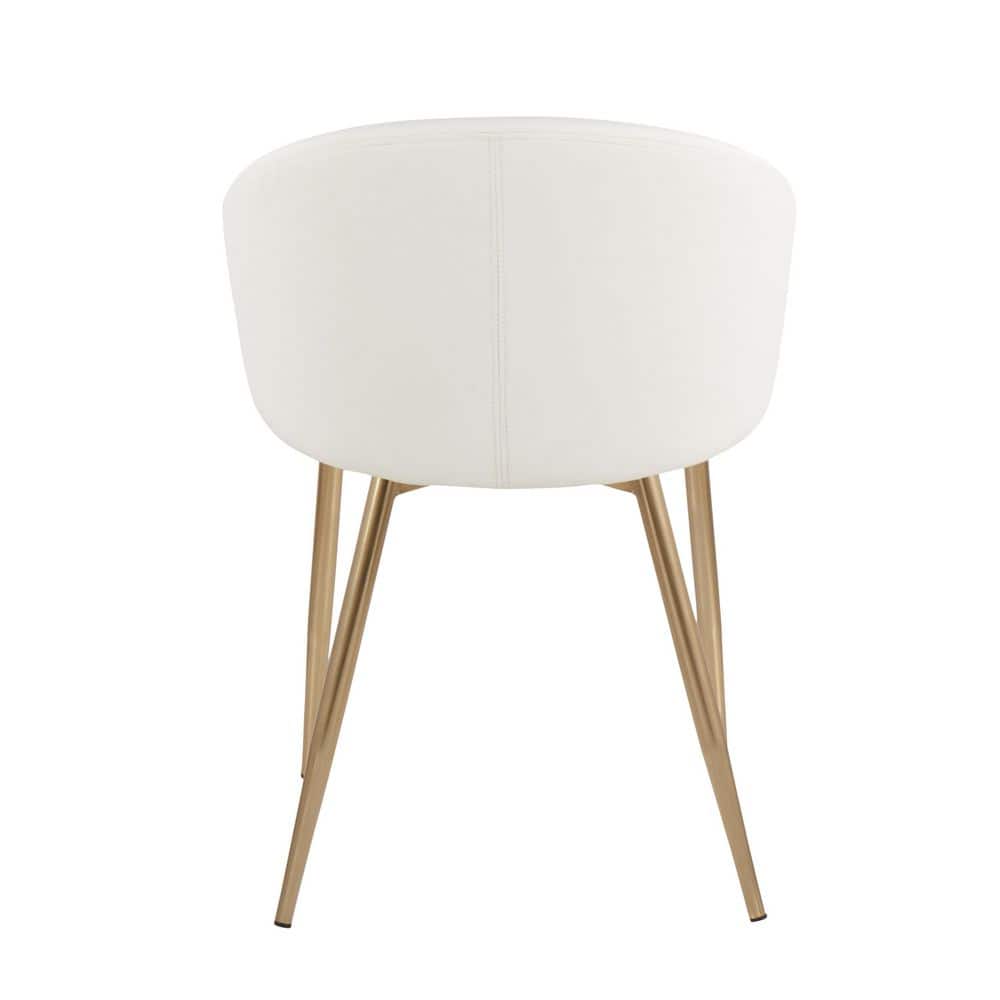 White Faux Leather and Gold Metal Low Upholstered Chair