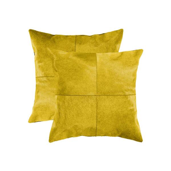 natural Torino Quattro Cowhide Yellow Solid 18 in. x 18 in. Throw Pillow (Set of 2)