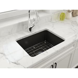 Sotto Matte Black Fireclay 24 in. Single Bowl Undermount/Drop-In Kitchen Sink w/Protective Bottom Grid and Strainer