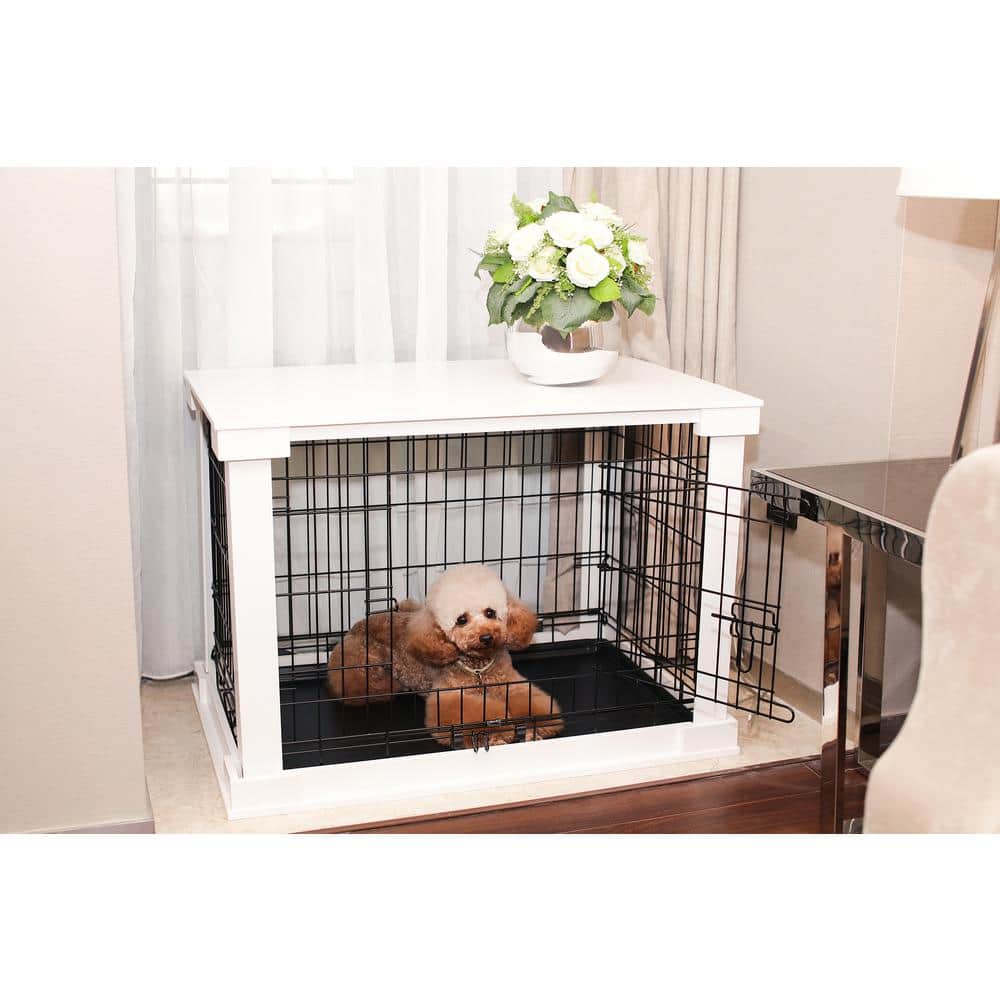 Small White MDF and Metal Dog Crate with Cover