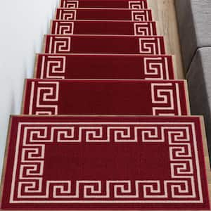 Greek Key Burgundy Red 8.5 in. x 26 in. Polyamide Stair Tread Cover