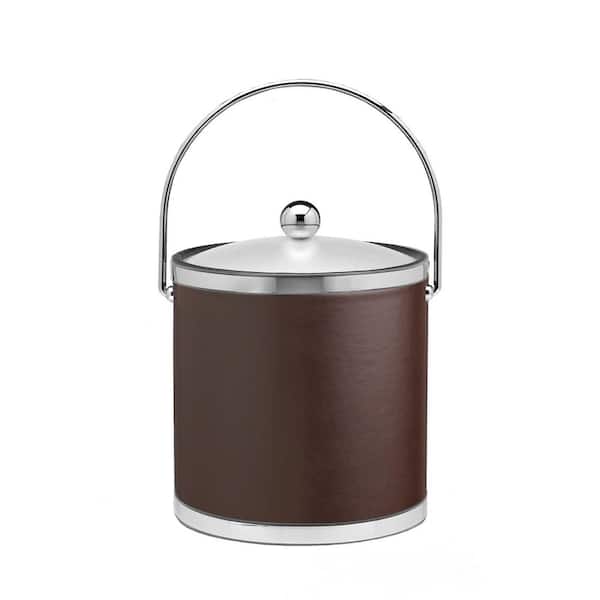 Kraftware Sophisticates 3 Qt. Brown and Polished Chrome Ice Bucket with Bale Handle and Acrylic Cover