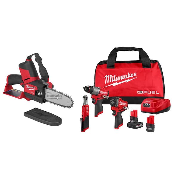 M12 FUEL 6 in. 12V Lithium-Ion Brushless Electric Cordless Battery Mini Chainsaw HATCHET w/ M12 FUEL 3-Tool Kit