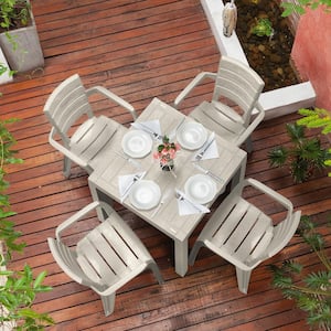 Taupe 5-Piece Plastic Indoor and Outdoor Patio Dining Set