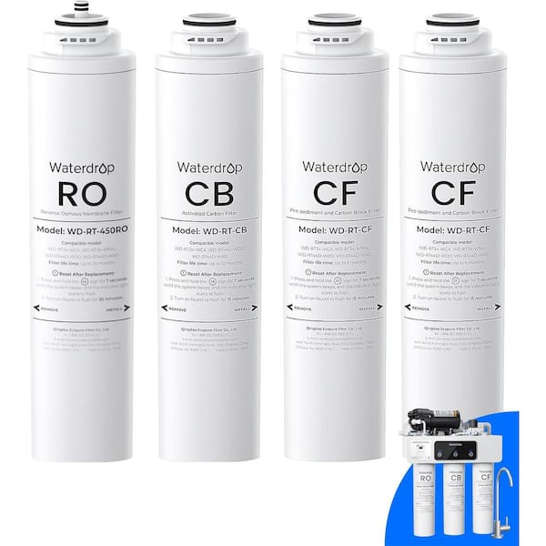 WD-T3-RCO Replacement Filter, Pack of 1 RO & 2 CF & 1 CB Filter, Replacement for WD-T3-C Tankless RO Water Filter
