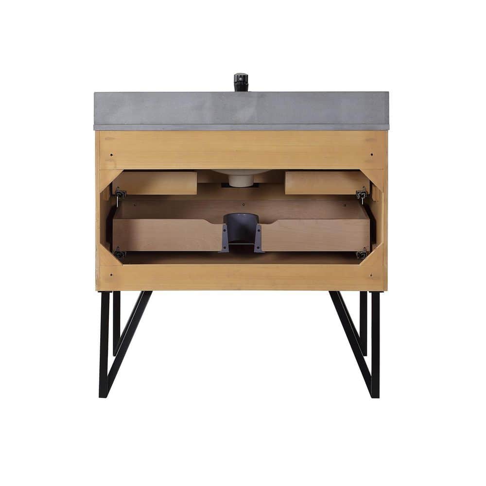 Helios Weathered Pine 36" Single Vanity with Concrete Grey Top and Mirror
