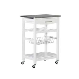 Todd White Kitchen Cart with Stainless Steel Top and Storage