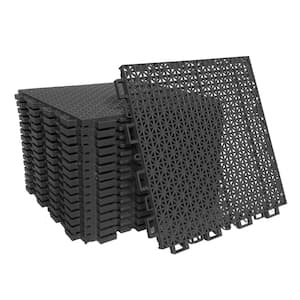 9.8 in. x 9.8 in. Black Plastic Interlocking Deck Tiles with Drainage Holes, Patio Deck Tiles (16-Pack)