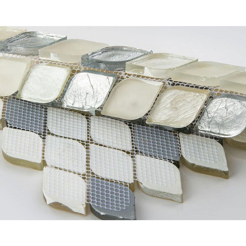 Creme Silver and Off-White Iridescent Glass Mosaic Wall Tile