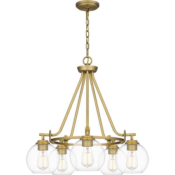 Quoizel Celadon 5-Light Aged Brass Chandelier with Clear Glass Shade