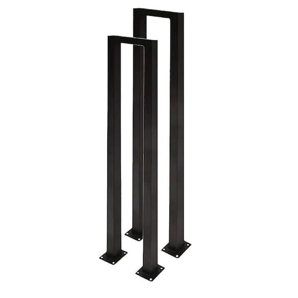 U-Shaped Matte Black Wrought Iron Hand Rail for Indoor Outdoor Steps Stairs 35.4 in. Nonskid Texture 2-Pack