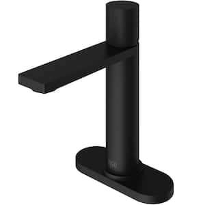 Halsey Single-Handle Single Hole Bathroom Faucet with Deck Plate in Matte Black