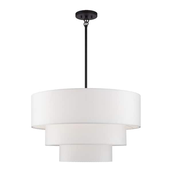 Livex Lighting Manorwood 5-Light Bronze Chandelier with Off-White Fabric Shade