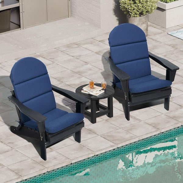 Unbranded 20 x 20 x 30 in. 2-Piece Outdoor Adirondack Chair Cushion High Back Rocking Chair Cushions with Ties in Navy Blue