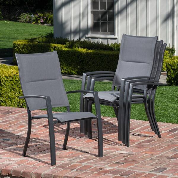 Hanover Naples Gray 5 Piece Aluminum Patio Fire Pit Set Featuring 4 Padded Sling Chairs And 40 000 Btu Tile Top Fire Pit Table Naples5pchbfp Gry The Home Depot