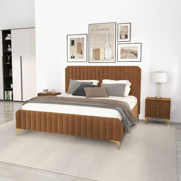 Ashcroft Furniture Co Angel Cognac Brown Solid Wood Frame King Size  Platform Bed HMD00546 - The Home Depot