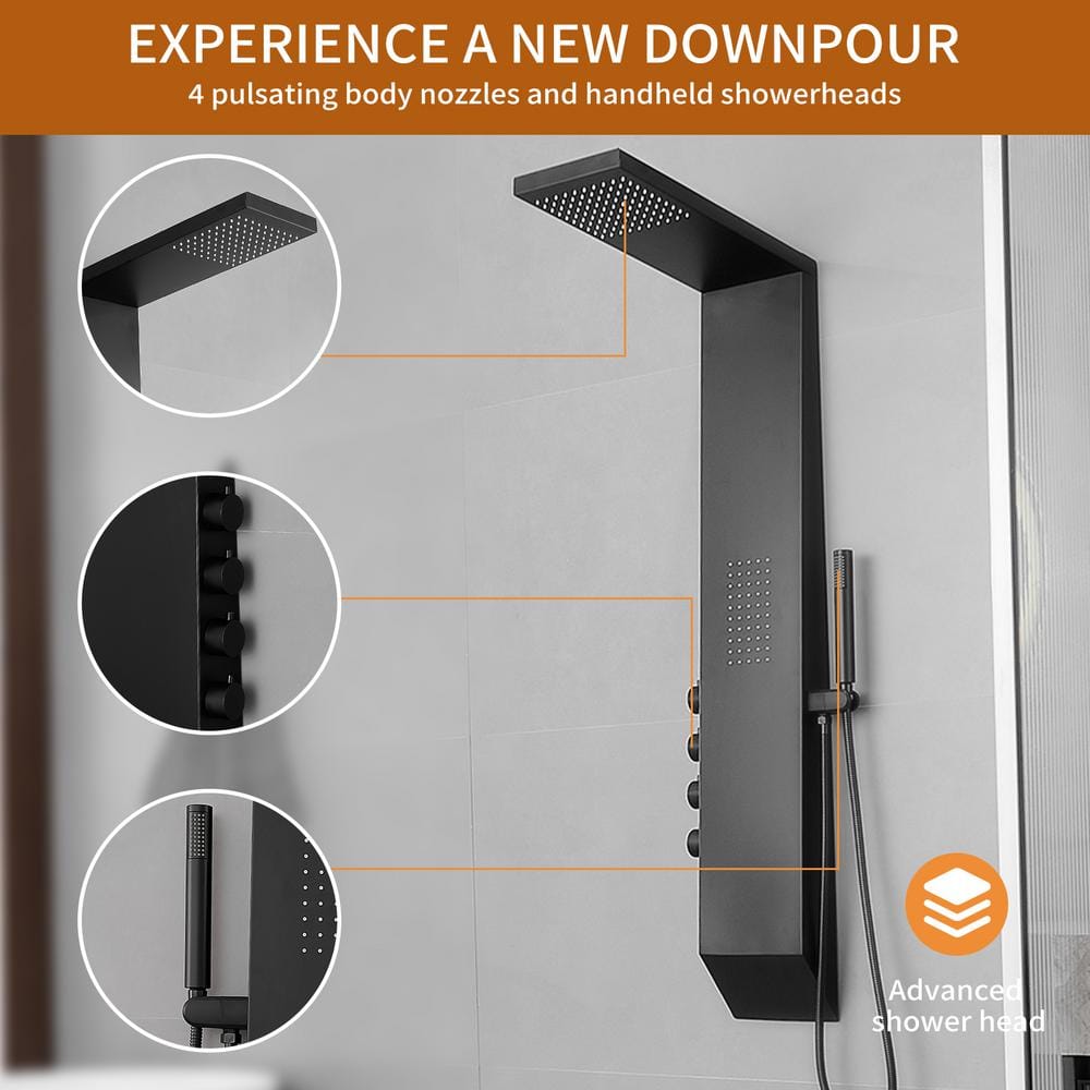 Matte Black Multi-Function Brass Shower Panel System