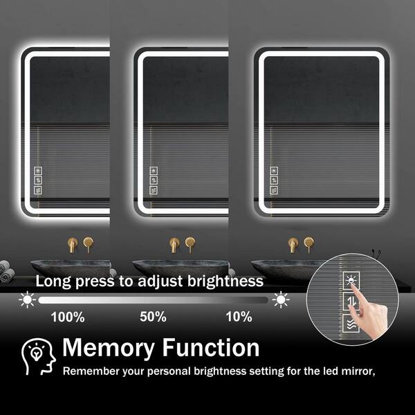 Ziyudura 40 in. W x 32 in. H Rectangular Frameless Anti-Fog