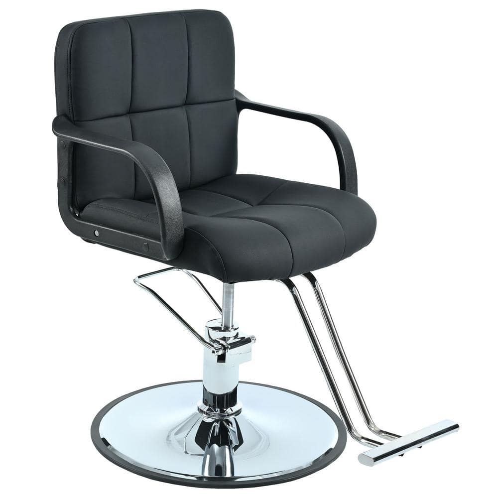 PU Leather Salon Chair Swivel Barber Chair in Black with Adjustable Hydraul