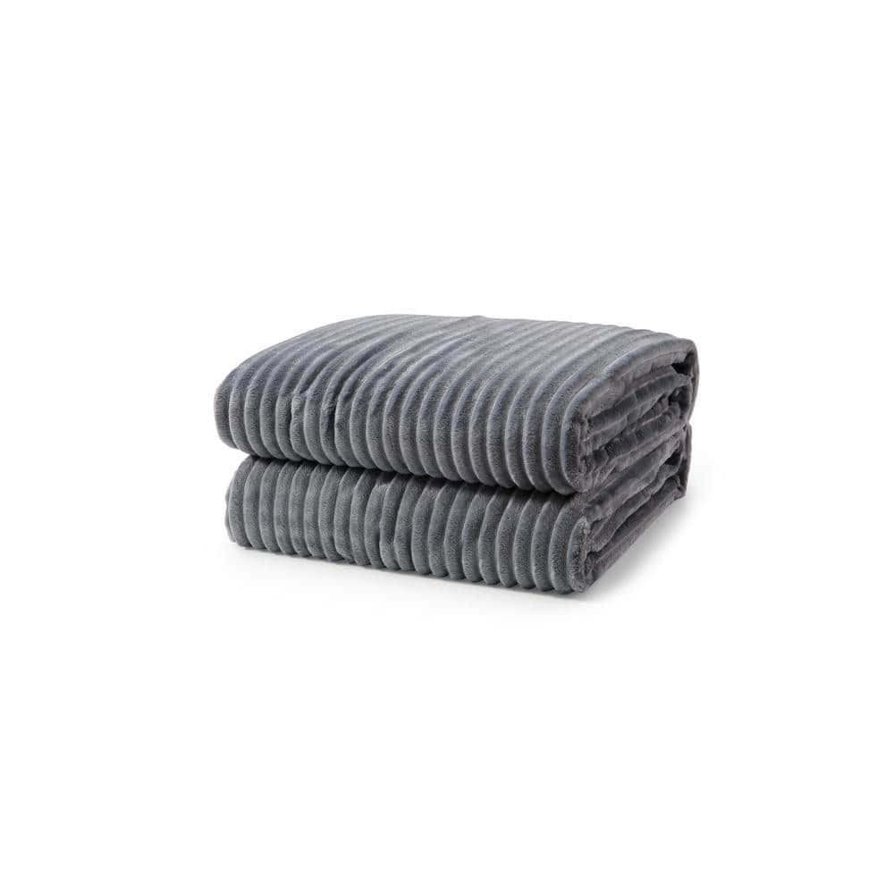 Grey Ribbed 100 Polyester Queen Blanket 90 in. x 90 in. 5687FQ GREY The Home Depot