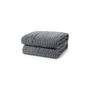 Grey Ribbed 100% Polyester King Blanket 108 in. x 90 in.