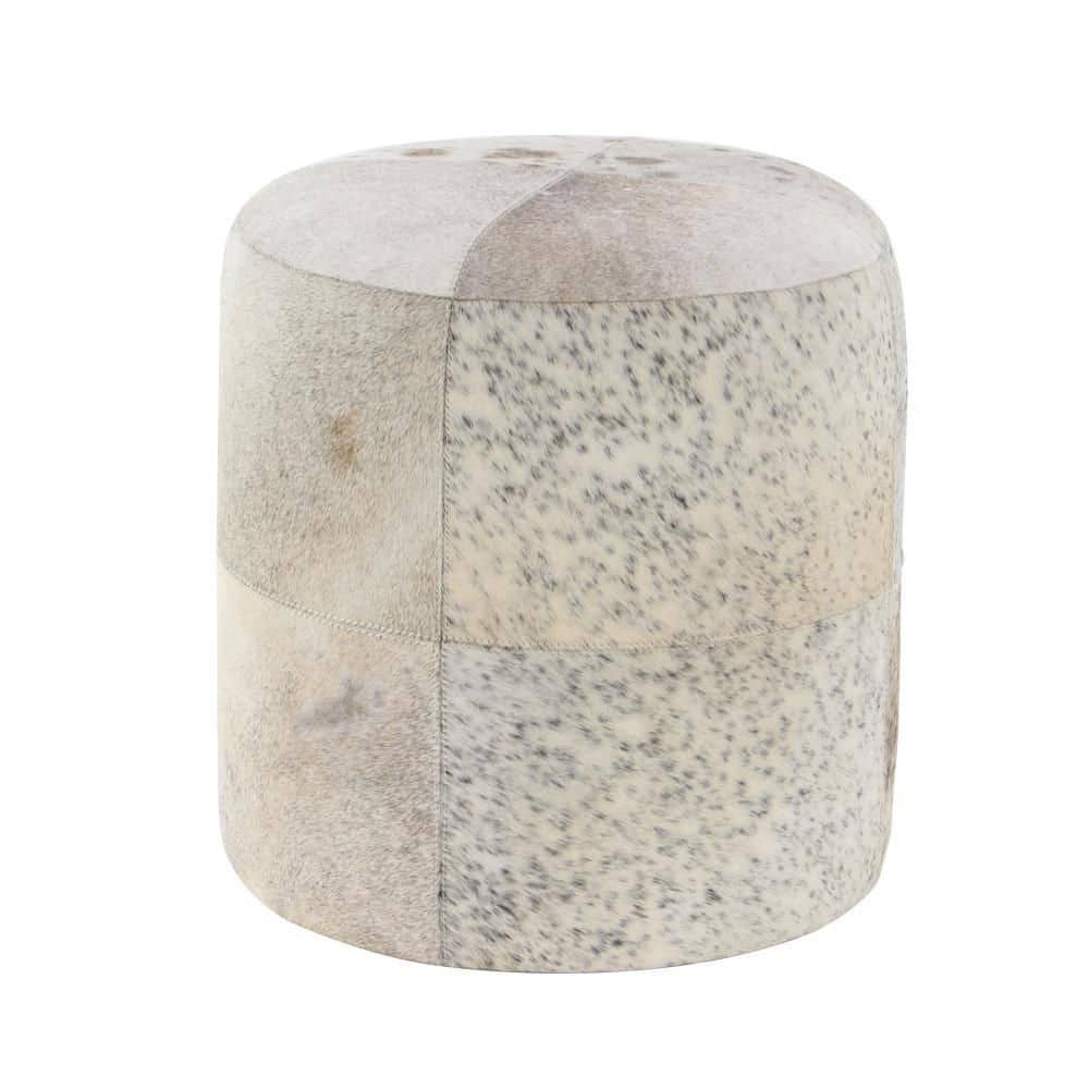 Gray Handmade Cowhide Patchwork Pouf Ottoman 16" x 16" x 16"