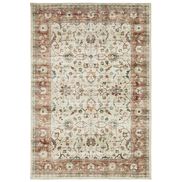 8 ft. x 11 ft. Blue, Yellow, Ivory Oriental Washable Area Rug