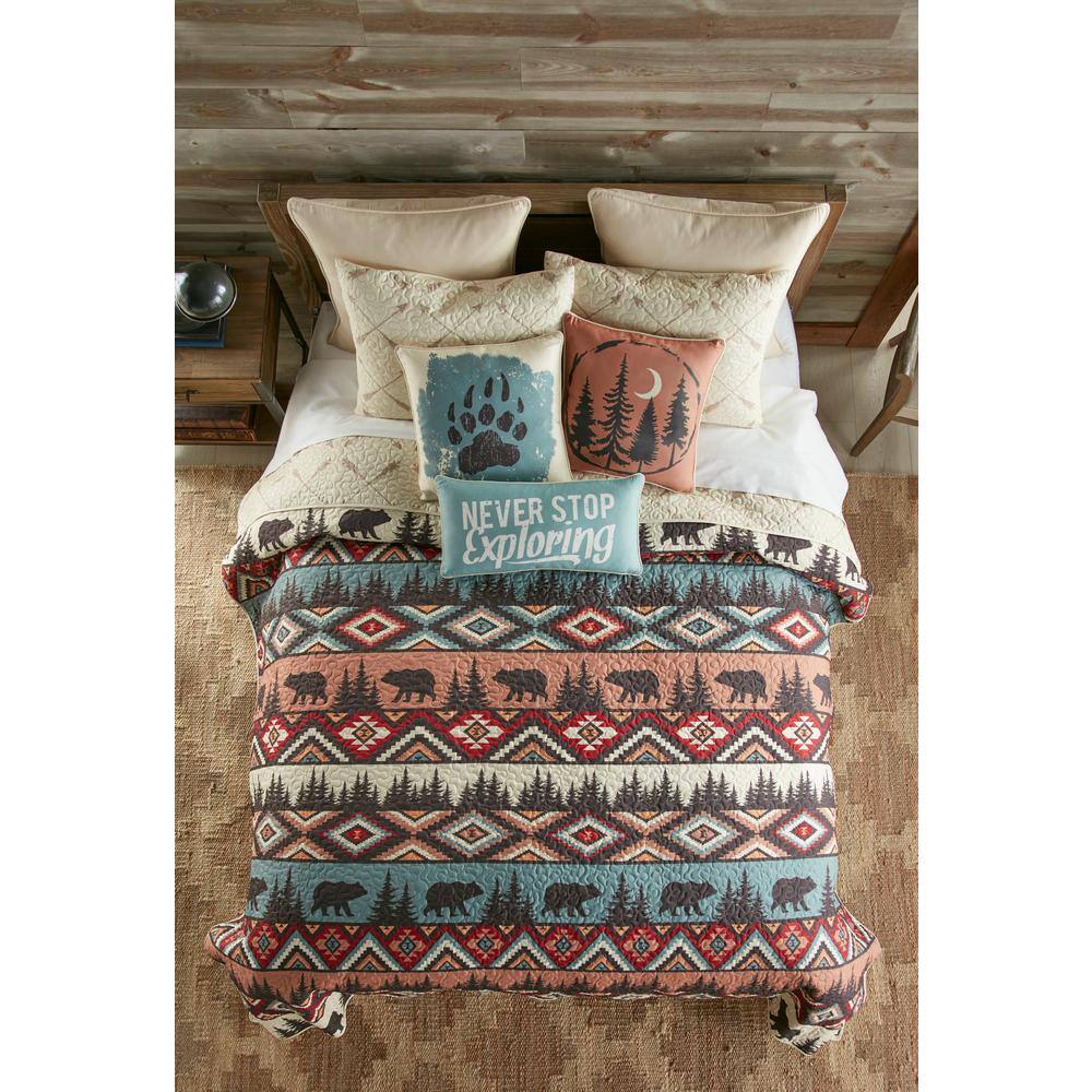 Ivory and Multicolor King Microfiber Reversible Quilt Set
