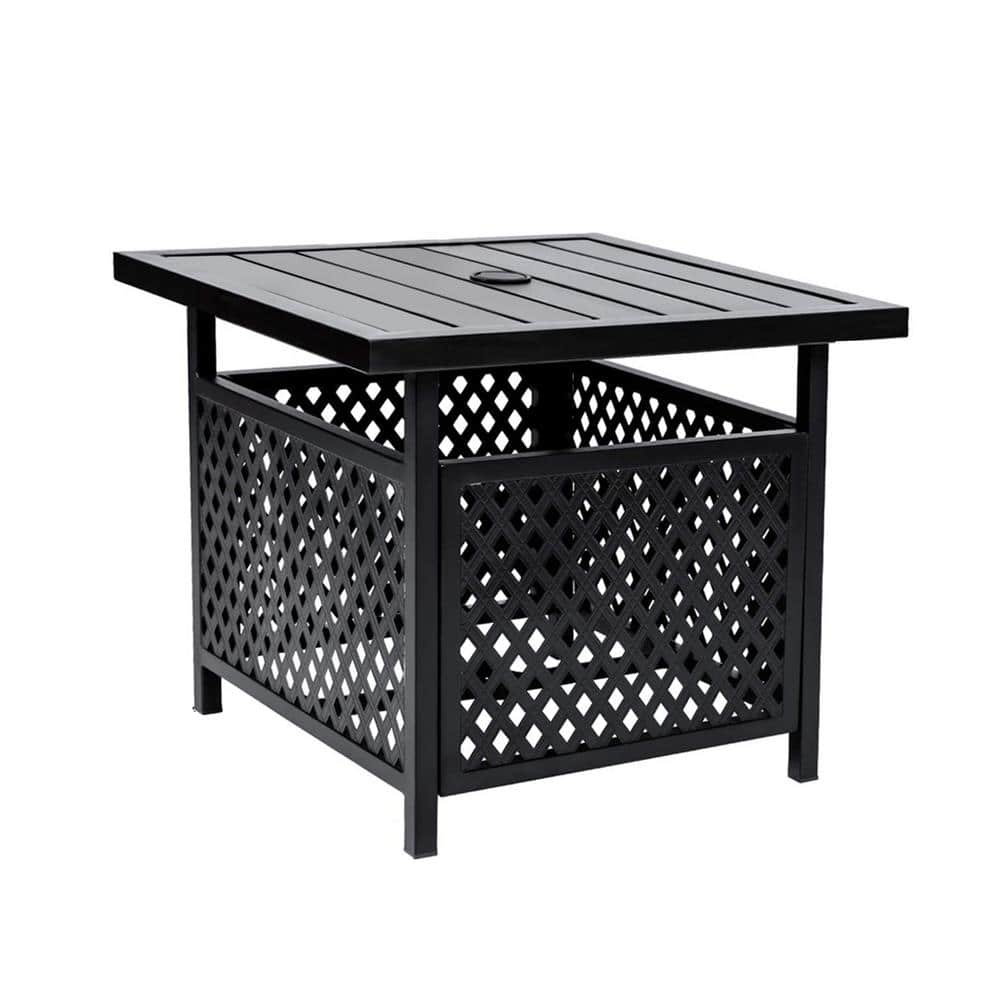 Minimalist Design Black Metal Bistro Table with Umbrella Hole XBMEOGFTS03 The Home Depot