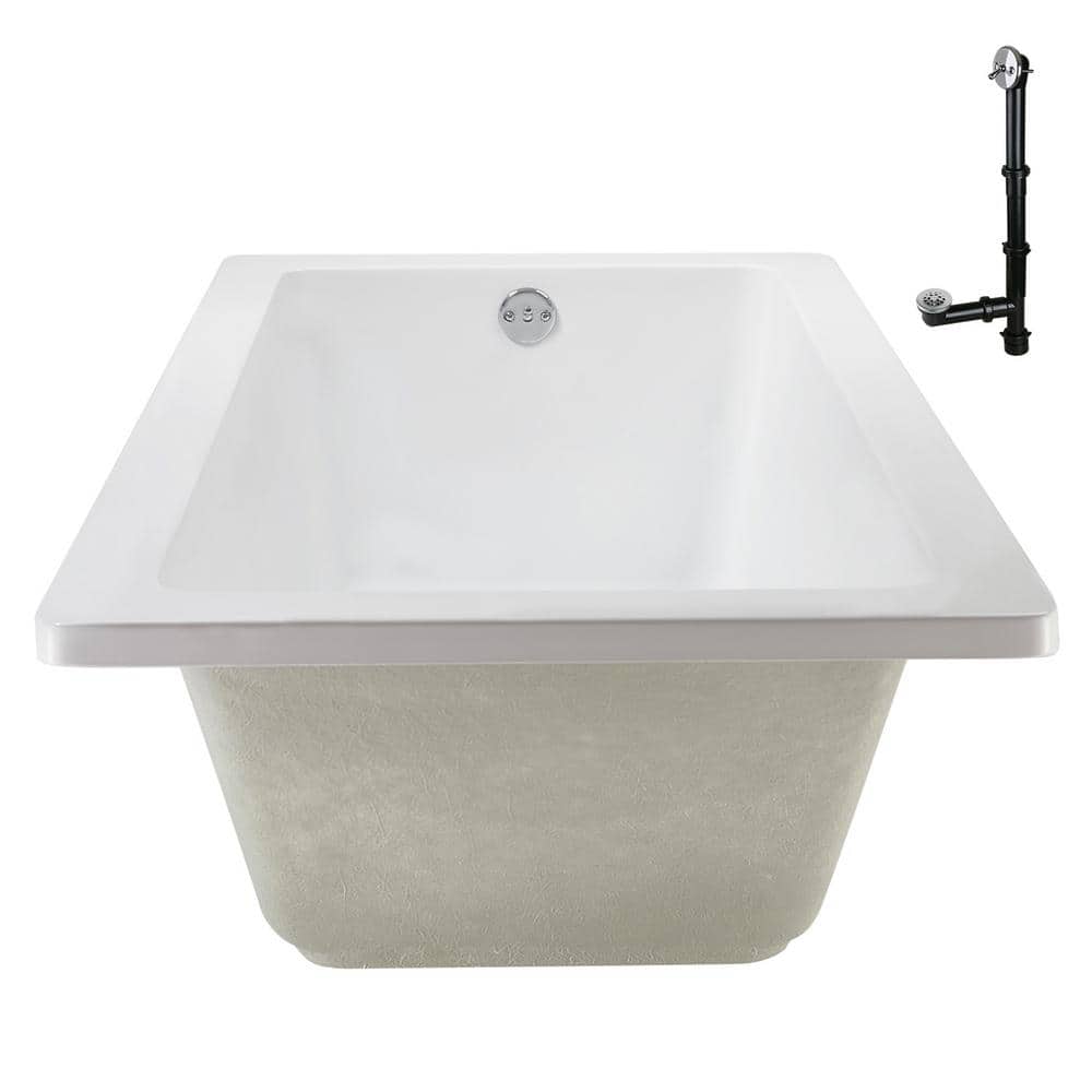 60" x 32" Glossy White Acrylic Soaking Drop-In Bathtub